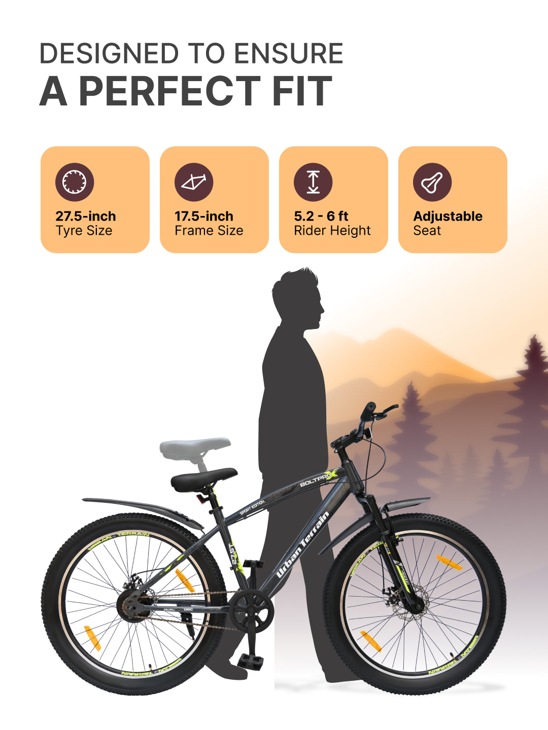 Bolt Pro Mountain Bike Steel Single Speed 27.5 inch Tyre with Dual Disc Brakes, Front Suspension, Double Wall Alloy Rim, Grey