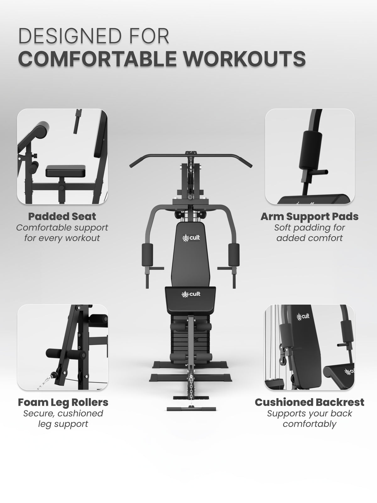 Cult Home Strength Multi Gym Machine | 45 kg Weight Stack | Multi Exercises | High, Mid & Low Pulley | Adjustable Seat | All-in-One Home Gym Equipment for Full Body Strength Training