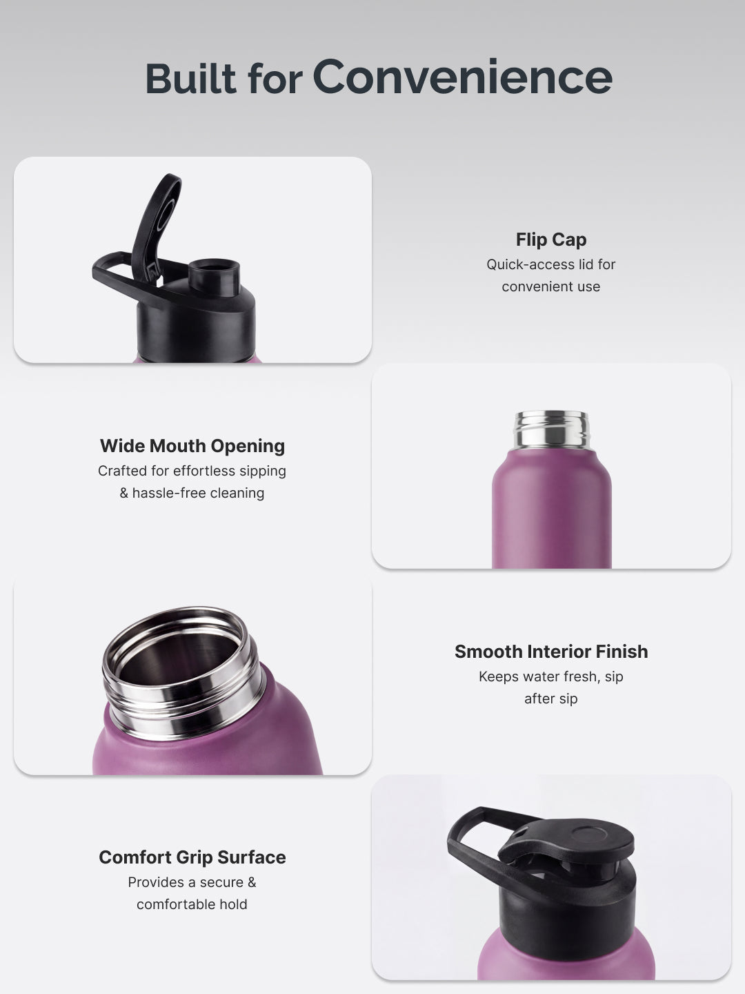 cult Steel Bottle 1Ltr With Sports Cap Purple