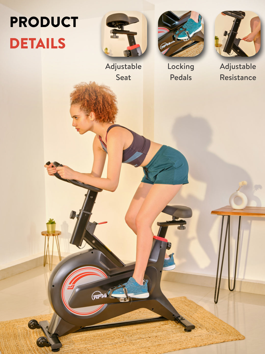 RPM600 NoiseFree Spinbike | 6kg Flywheel | Max Weight 110kg | 8 Level Magnetic Resistance | Black & White (with 6 months extended warranty)