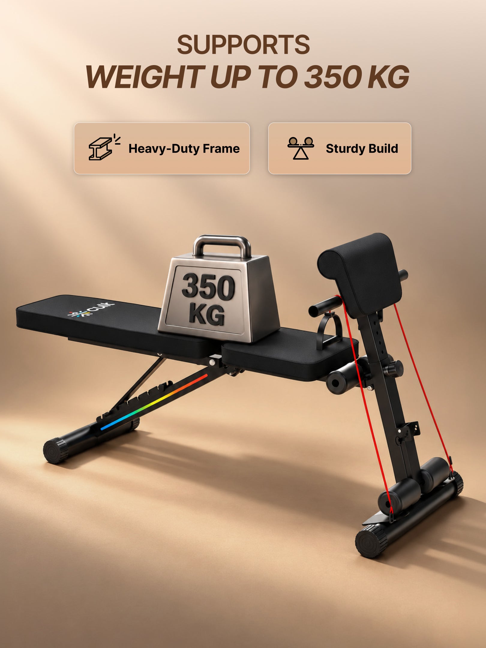 Cult PreacherBench Strength Training Foldable & Adjustable Bench | 7-Level Incline | 350 kg Max Load Capacity | 3 Resistance Bands | Home Workout Exercise Bench