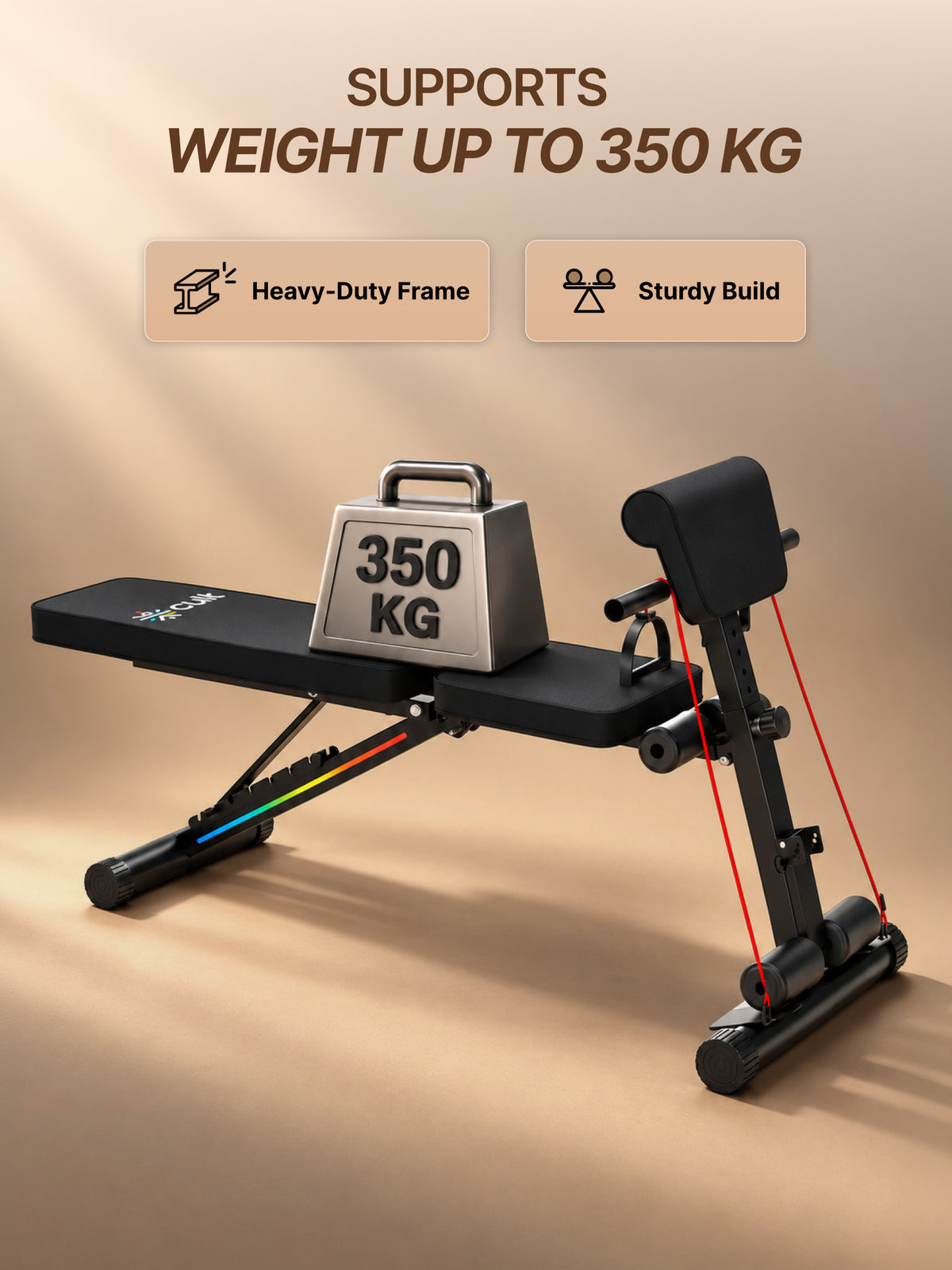 Cult PreacherBench Strength Training Foldable & Adjustable Bench | 7-Level Incline | 350 kg Max Load Capacity | 3 Resistance Bands | Home Workout Exercise Bench