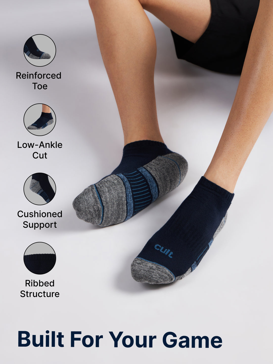 Sports Low Ankle Pack of 3 Black,White & Grey Men's Cotton Socks