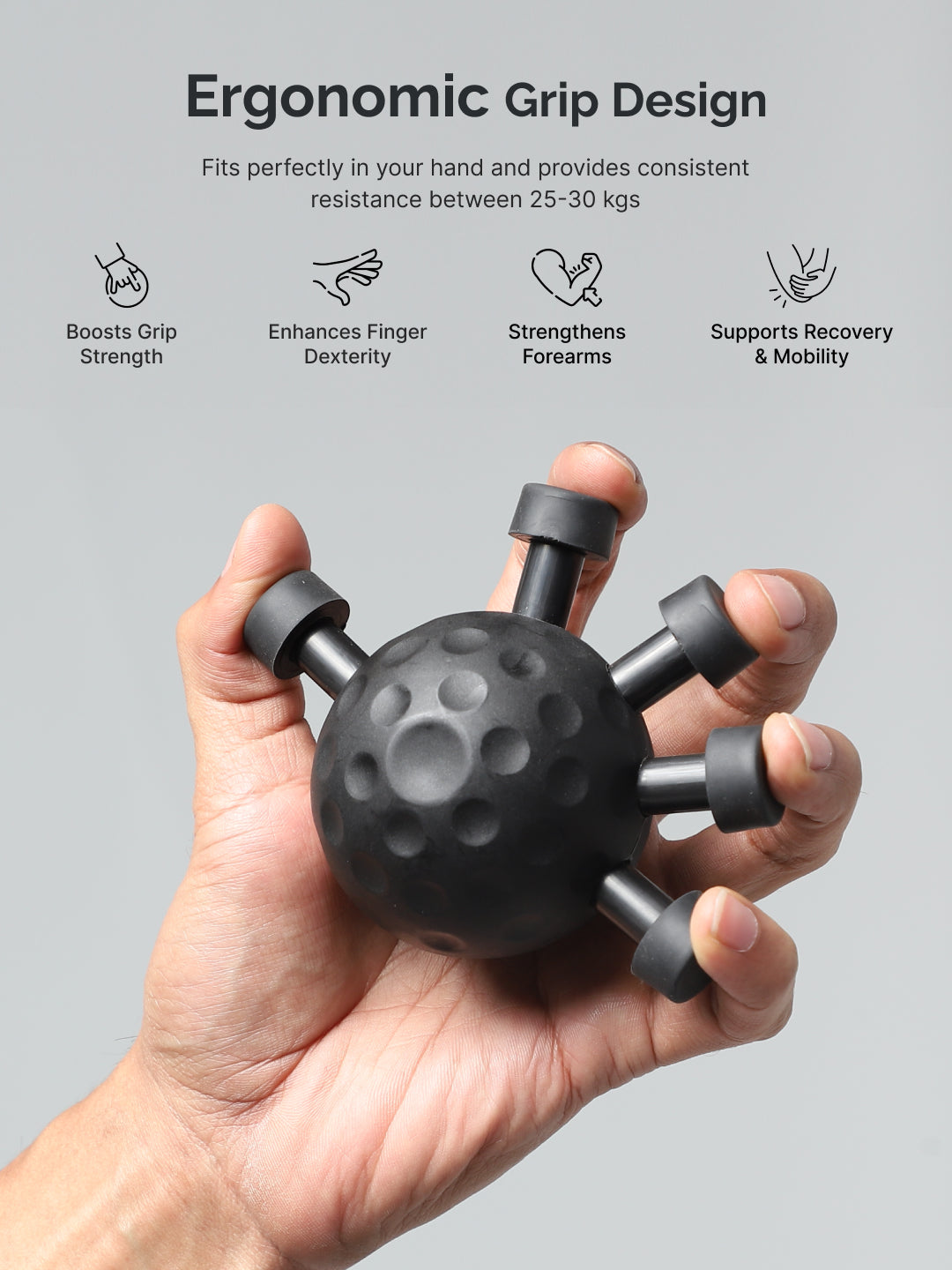 CULT Round Hand Gripper upto 30kg Resistance Portable ABS Grip Strengthener for Forearm, Wrist & Finger Training Black