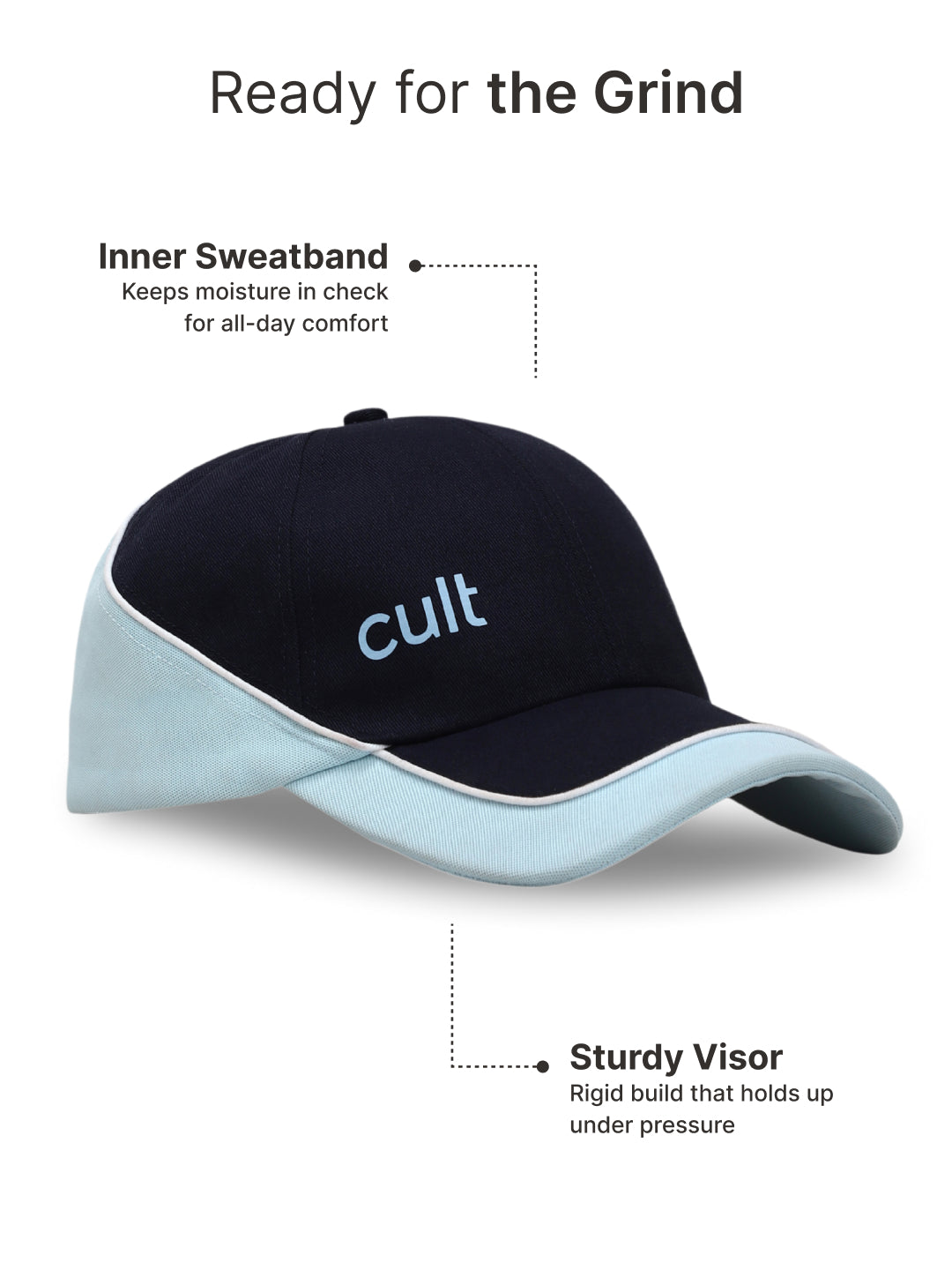cult Colour Block Cap Navy and Sky Blue- Unisex Adjustable Cap for Men & Women