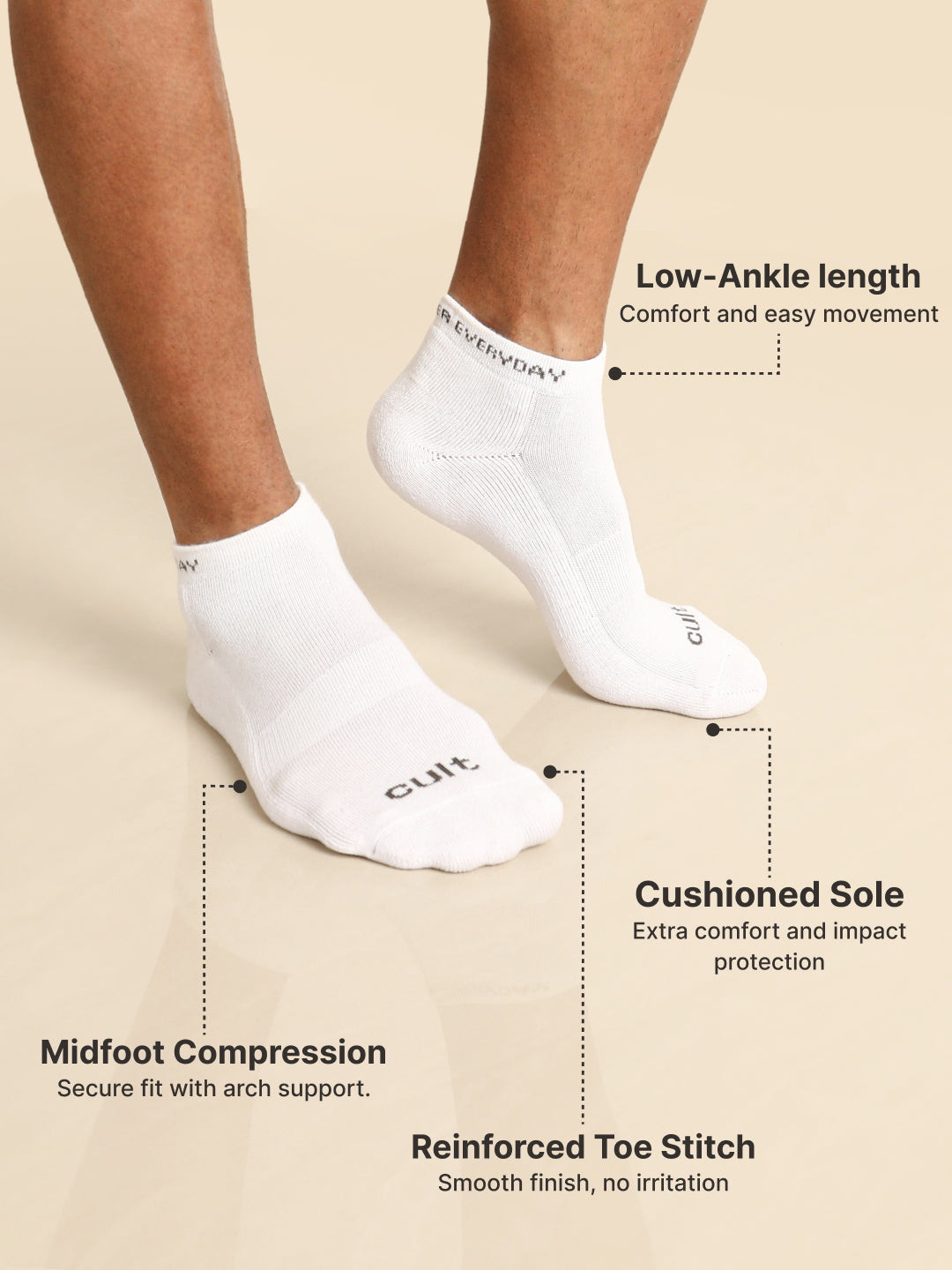 Sports Low Ankle Length Pack of 5 Blue,Yellow,White & Black Men's Cotton Socks