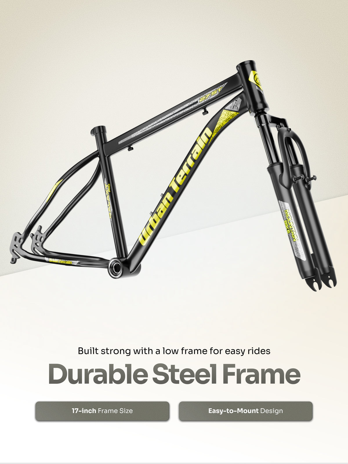 Galaxy Pro Mountain Bike Steel 27.5 inch Tyre, Single Speed Cycle With Front Suspension and Dual Disc Brakes, Green