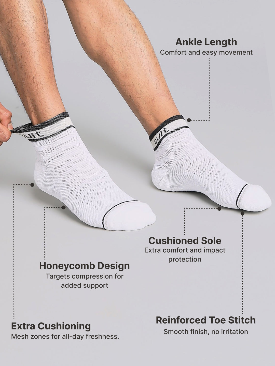 Cult Sports Ankle Length Socks Honey Comb Pattern Pack of 3-White