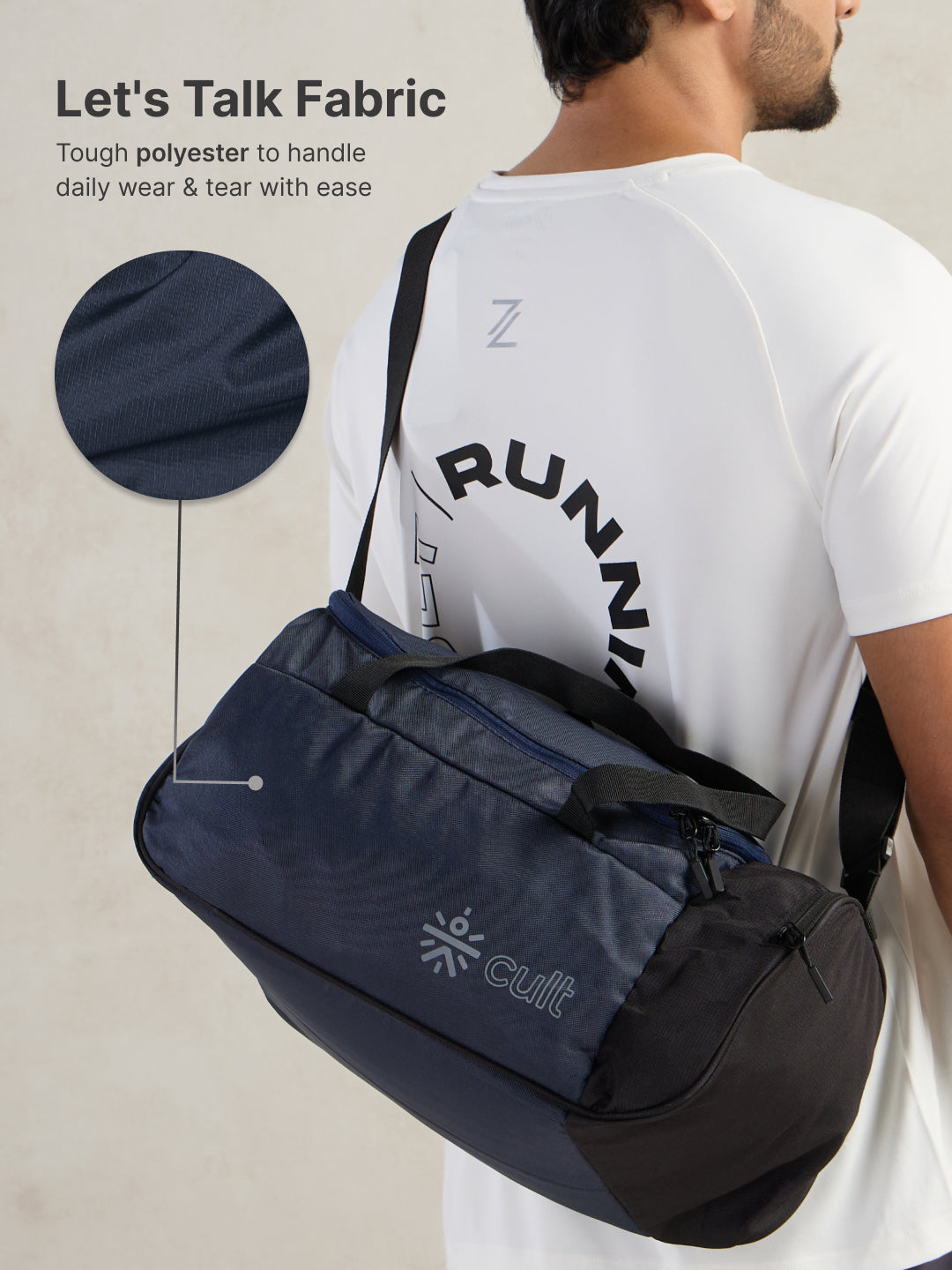 cult 25 Litre Gym/Duffle Bag for Men & Women Duffle Bag with Side Pocket & Shoulder Strap Comfortable Handle Black Navy