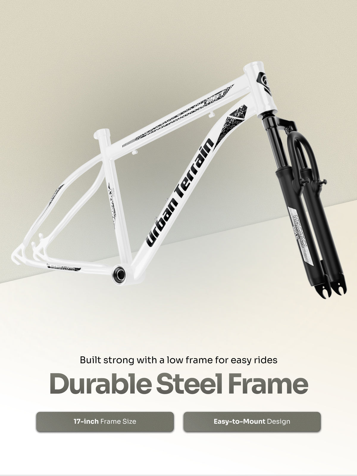 Galaxy Pro Mountain Bike Steel 26 inch Tyre, Single Speed Cycle With Front Suspension and Dual Disc Brakes, White