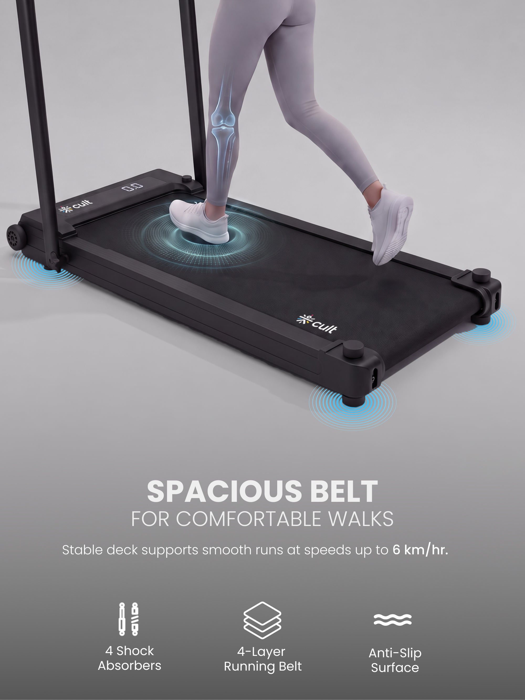 Cult Dual-Side Walkpad with Vibration & Acupressure Massage Grooves | 4 HP BLDC Motor | Max User Weight 120Kg | Remote Control & Tablet Holder | Treadmill for Home ( 6 months extended warranty)