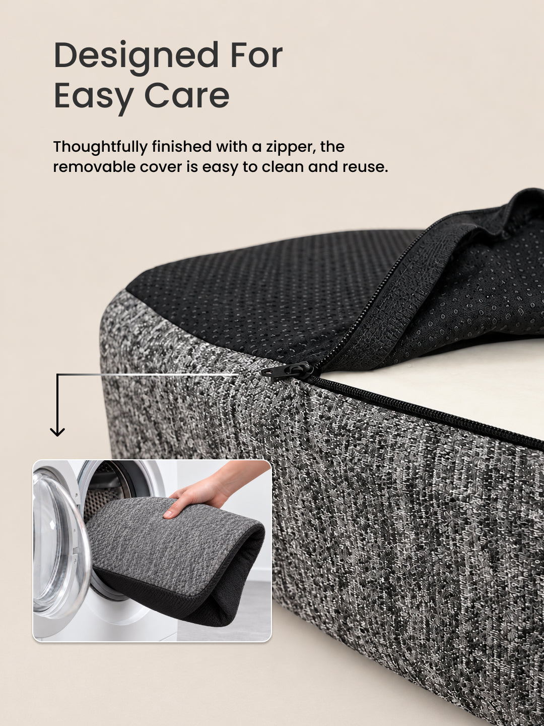 CULT Tailbone Support Pillow for Coccyx and Lower Back Comfort Cushion for Office Chair Car Seat and Home Seating Grey