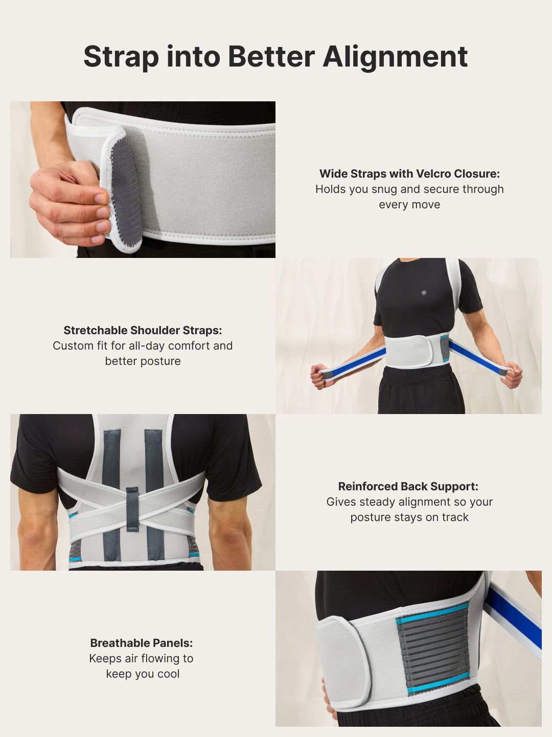 CULT Align Pro Posture Corrector Grey Neoprene Foam Back Support Belt for Men & Women Adjustable Spine & Shoulder Brace Breathable, All-Day Comfort Upper Back, Neck & Shoulder Alignment Support