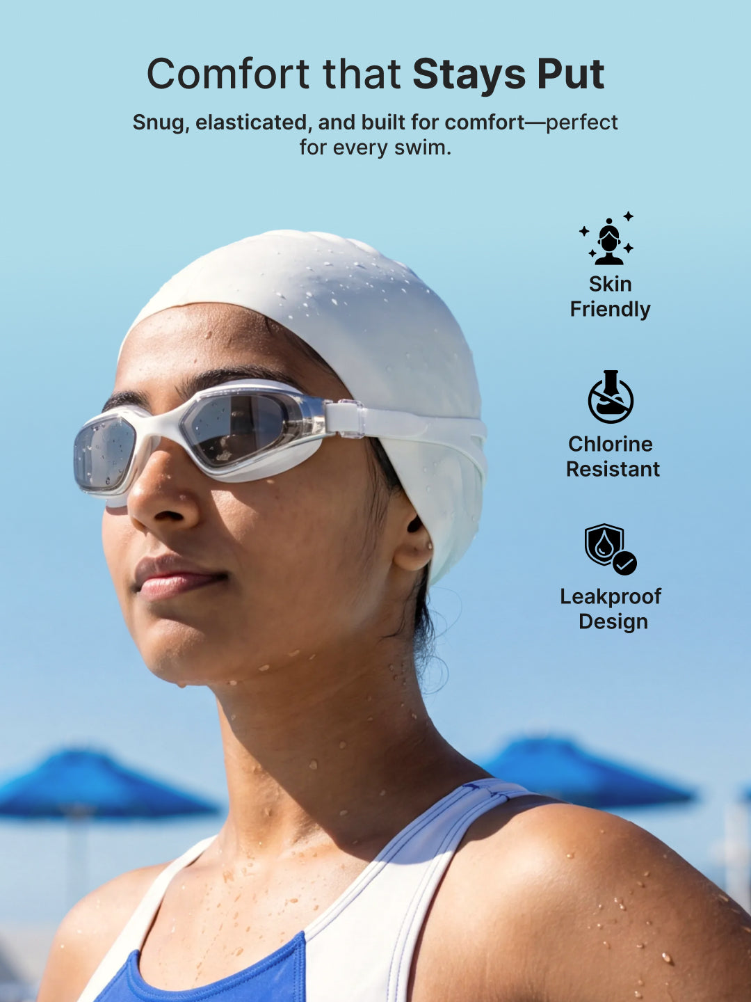 Cult Premium Swimming Kit, Anti-Fog Goggles, Silicone Swim Cap, Nose Clip, Ear Plugs & Premium Carry Box, White