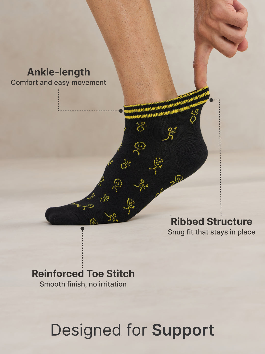 CULT Men's Ankle Length Cotton Socks  Ultra Soft, Breathable & Anti-Microbial  Casual & Sports Socks with Moisture-Absorbent Fabric
