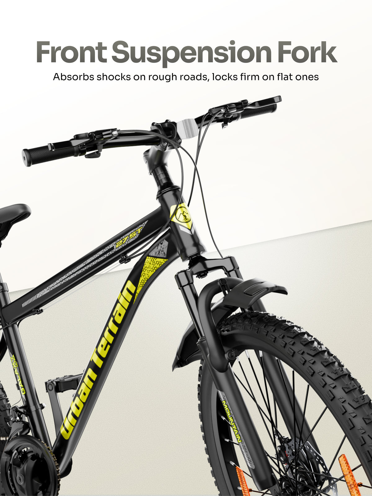 Galaxy Ultra Mountain Bike Steel 21 Speed Cycle 27.5 inch Tyre, Green With Front Suspension, Single Wall Rim and Dual Disc Brakes Ideal For 5.2 ft