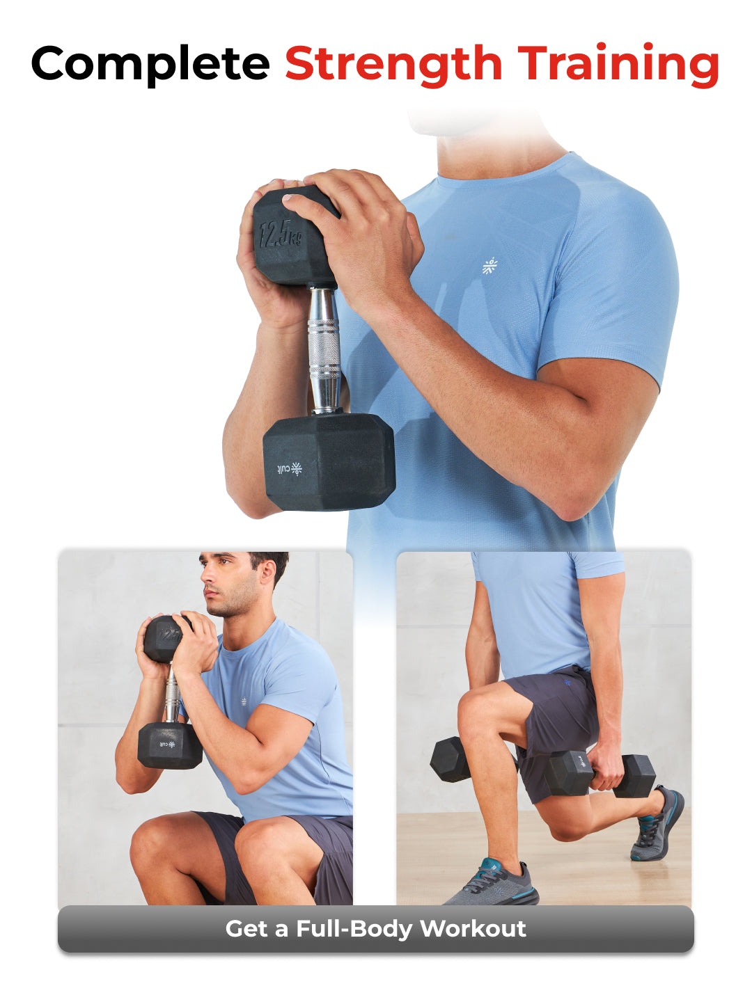 Cult 12.5Kg Hex Dumbbells For Home & Gym Exercises, Set of 2, (Black)