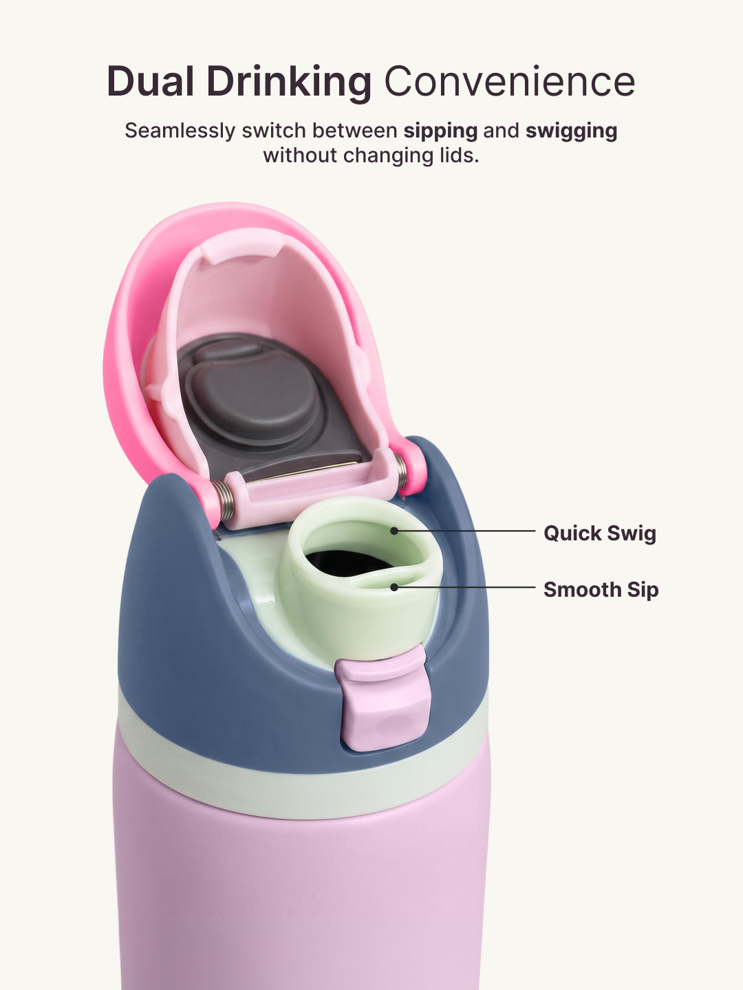 Cult Stainless Steel Water Bottle with Leakproof Dual Sip & Swig Design Cap & Carry Handle Pink