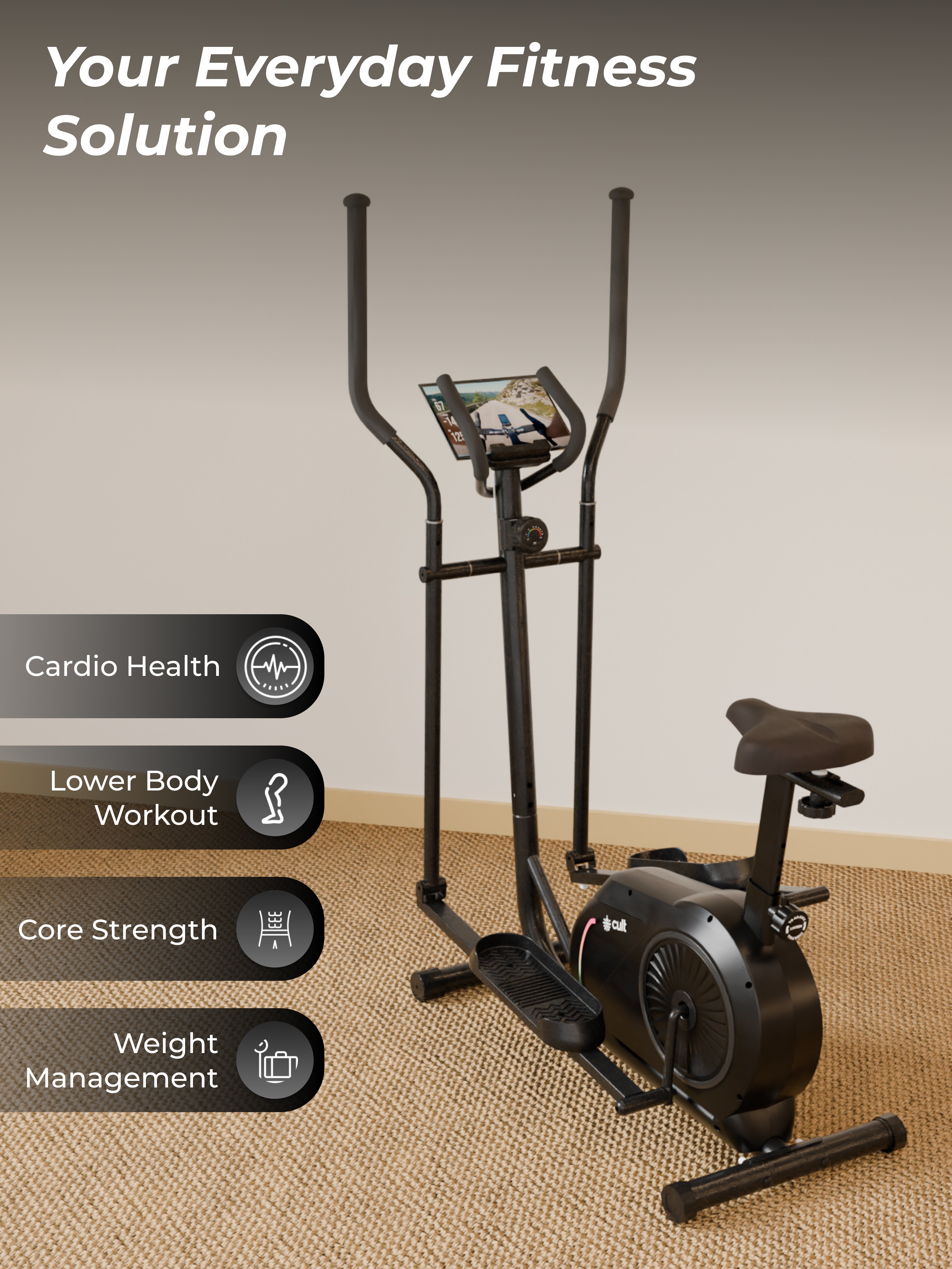 Cult SmartCrossNeo Magnetic Elliptical Trainer | 4Kg Flywheel | Max Weight: 130Kg | Home Use Cross Trainer - Black (with 6 Months Extended Warranty)