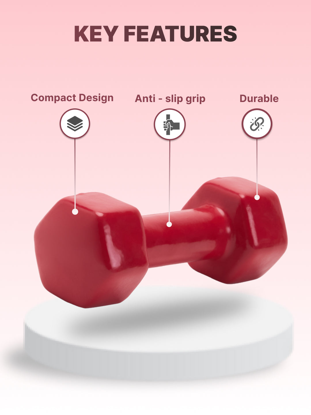 Cult 2KGx2 Vinyl Dumbbells For Home & Gym Exercises (Red)