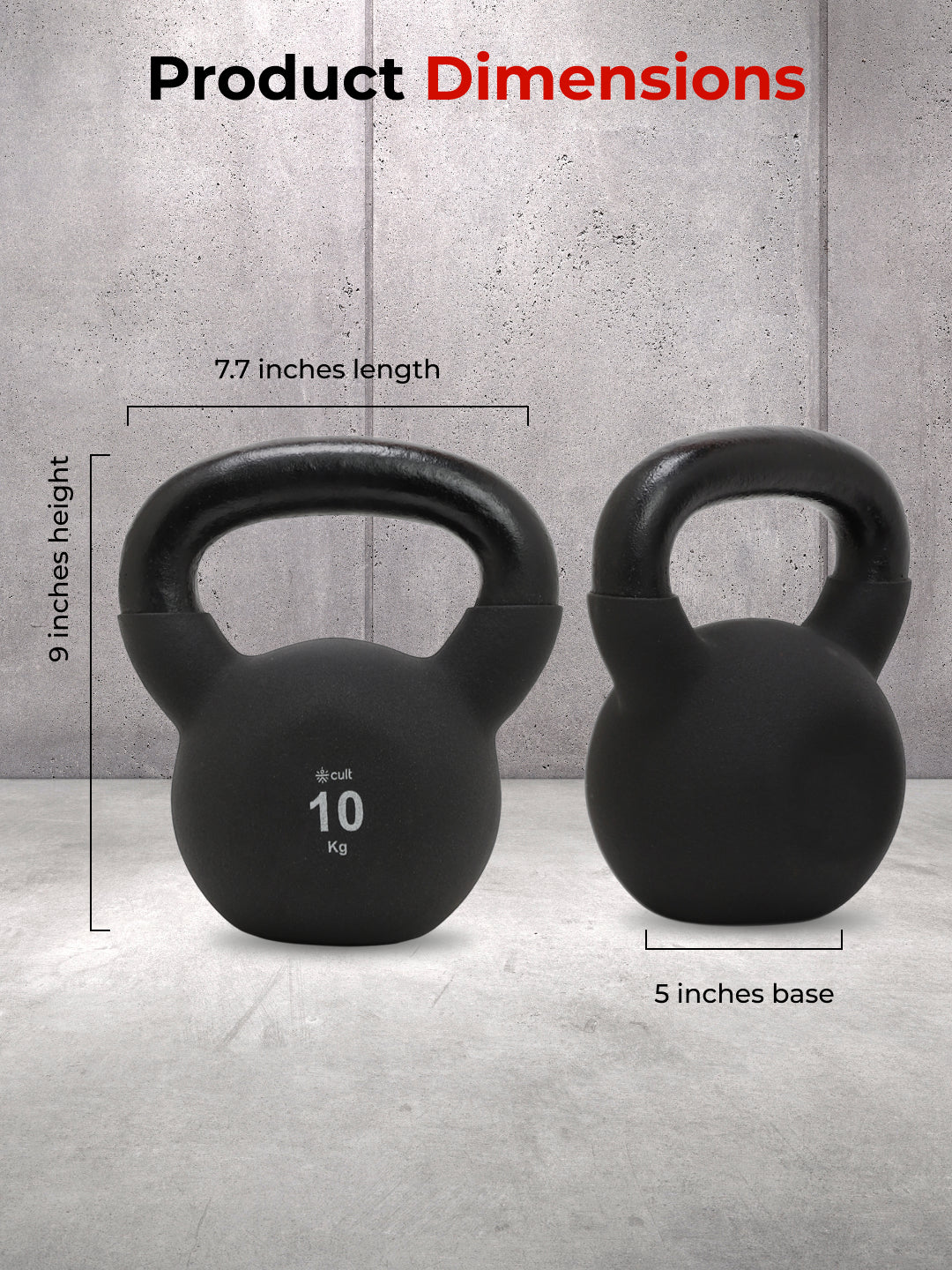Cult 10kg Neoprene Anti-Slip Grip Kettlebell for Home Workout - Black