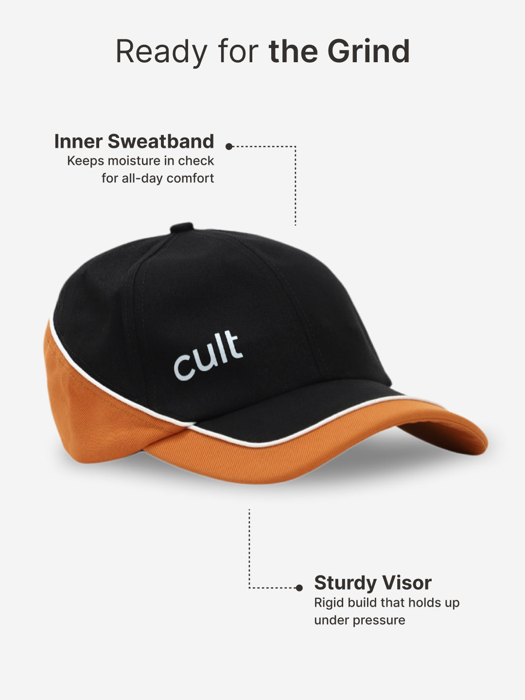 cult Colour Block Cap Black and Orange- Unisex Adjustable Cap for Men & Women
