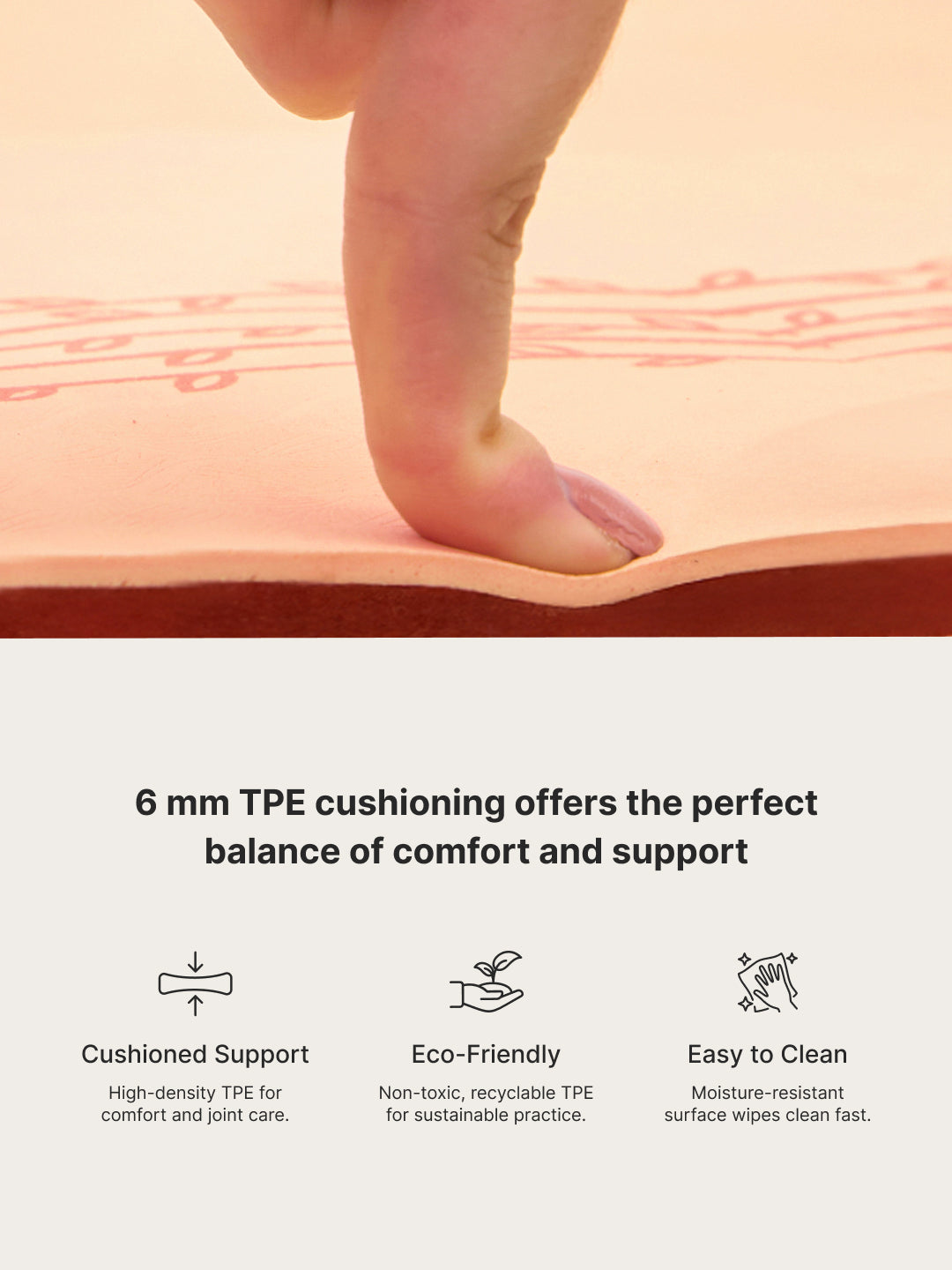 Cult TPE Yoga Mat 6mm with Carry Bag and Strap Non-Toxic Latex-Free; Anti-Slip; Extra-Thick Cushioning; Tear-Resistant; Travel Strap - Beige Pink