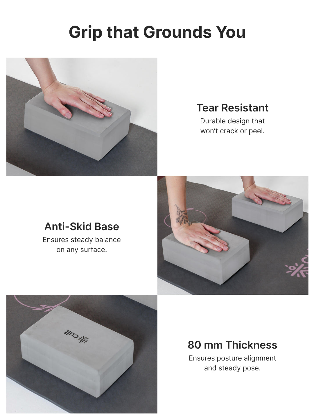 Pack of 2 EVA Yoga Blocks 80mm Dark Grey  Non-Toxic, Anti-Skid & Durable