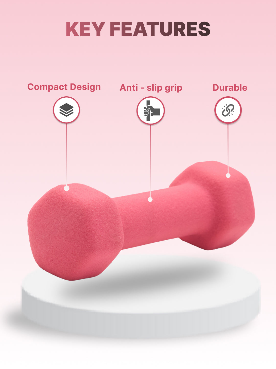 Cult 1KGx2 Neoprene Dumbbells For Home & Gym Exercises (Pink)