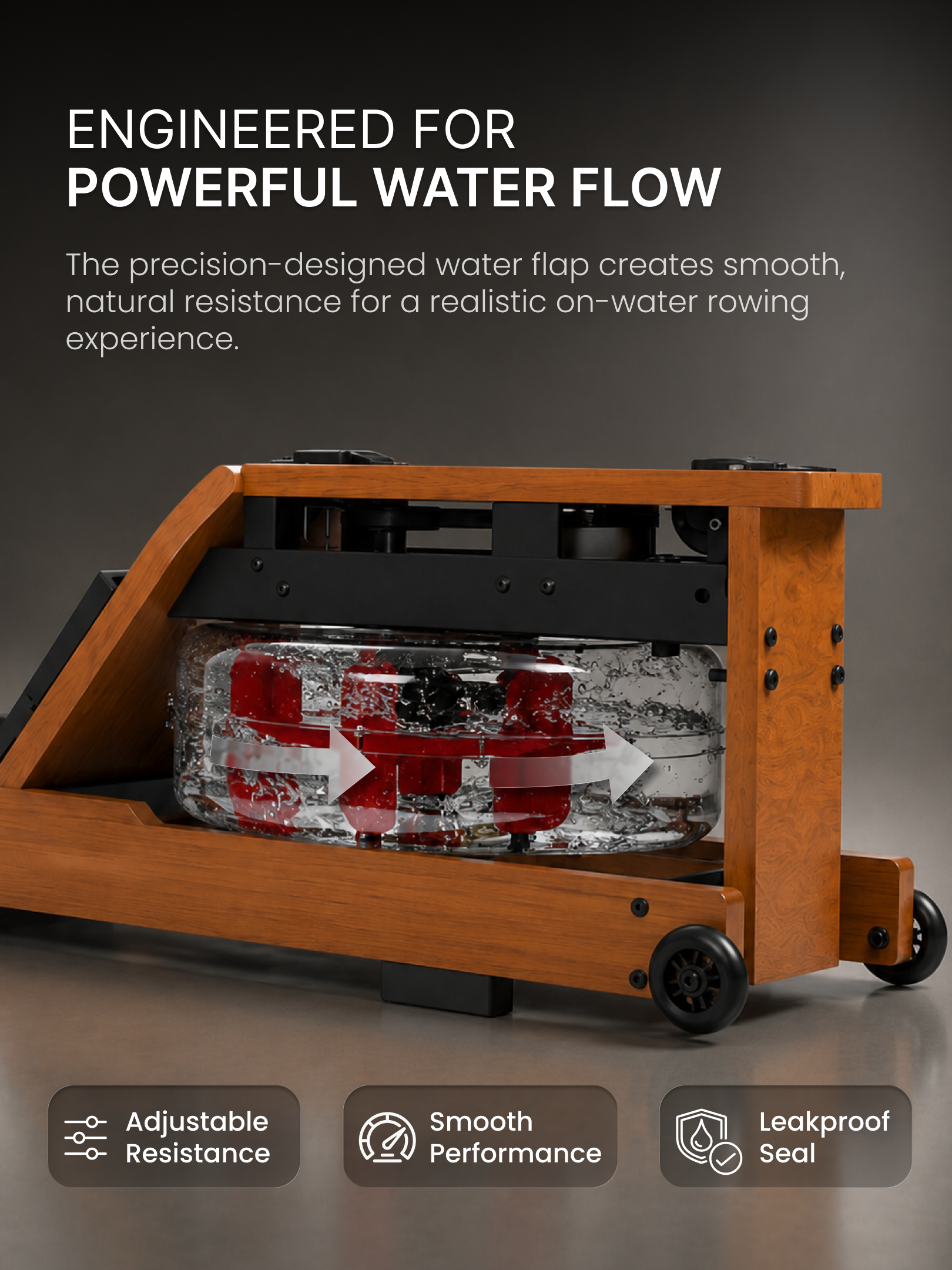Cult Smart Water Rowing Machine for Home Gym | Dual Resistance | 32-Level Magnetic Resistance | Foldable Wooden Rowing Machine | 120 kg Capacity | Compact & Foldable Design