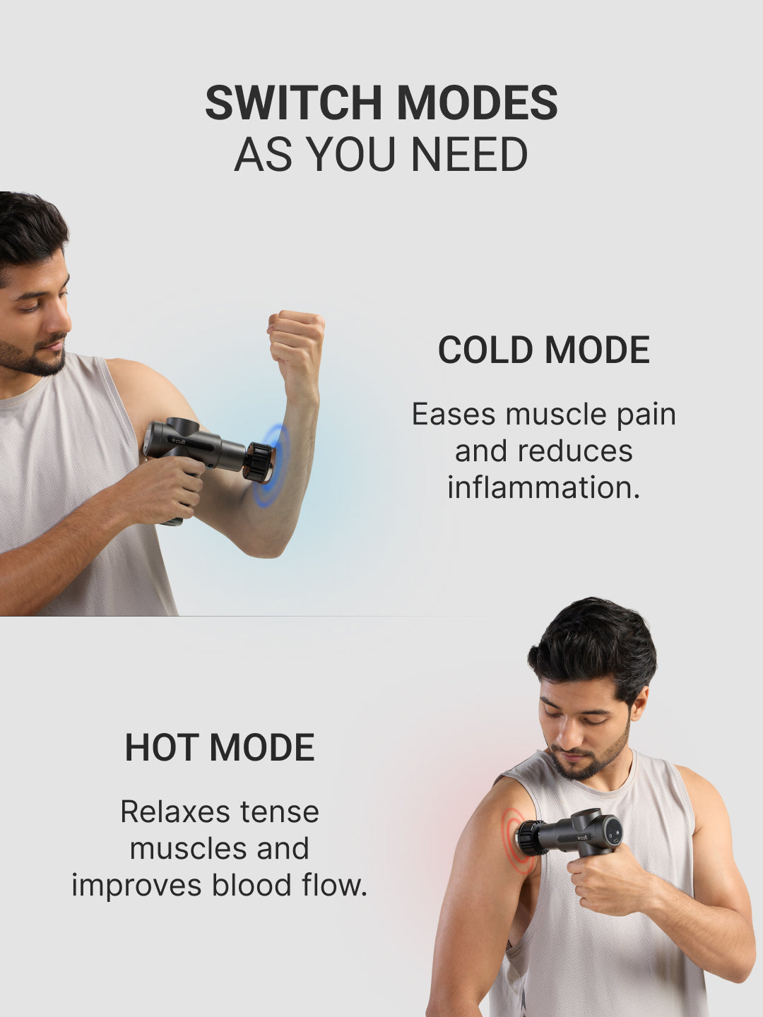 Cult Impact Edge Deep tissue massage gun, Dual Hot and Cold therapy head, 3 Hour long battery, 6-speed intensity, Silicone round head, Full body gun massager machine