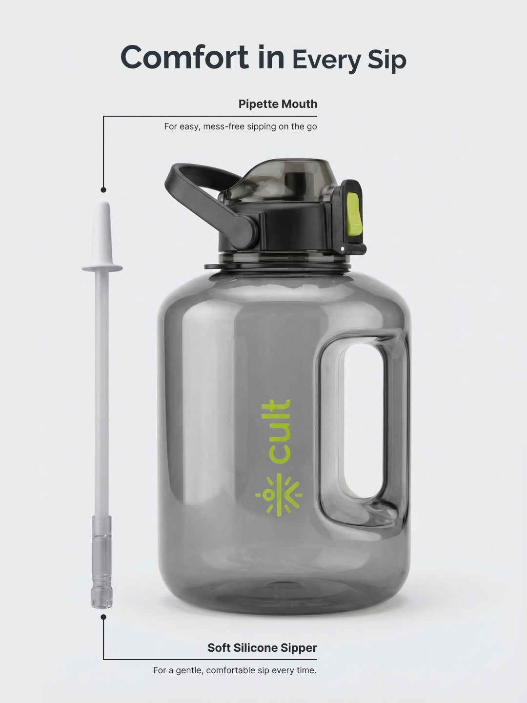 Cult 3L Hulk Gallon Water Bottle with Straw & Strap BPA-Free Leakproof Gym Bottle 3000ml Large Capacity Hydration Bottle (Black)