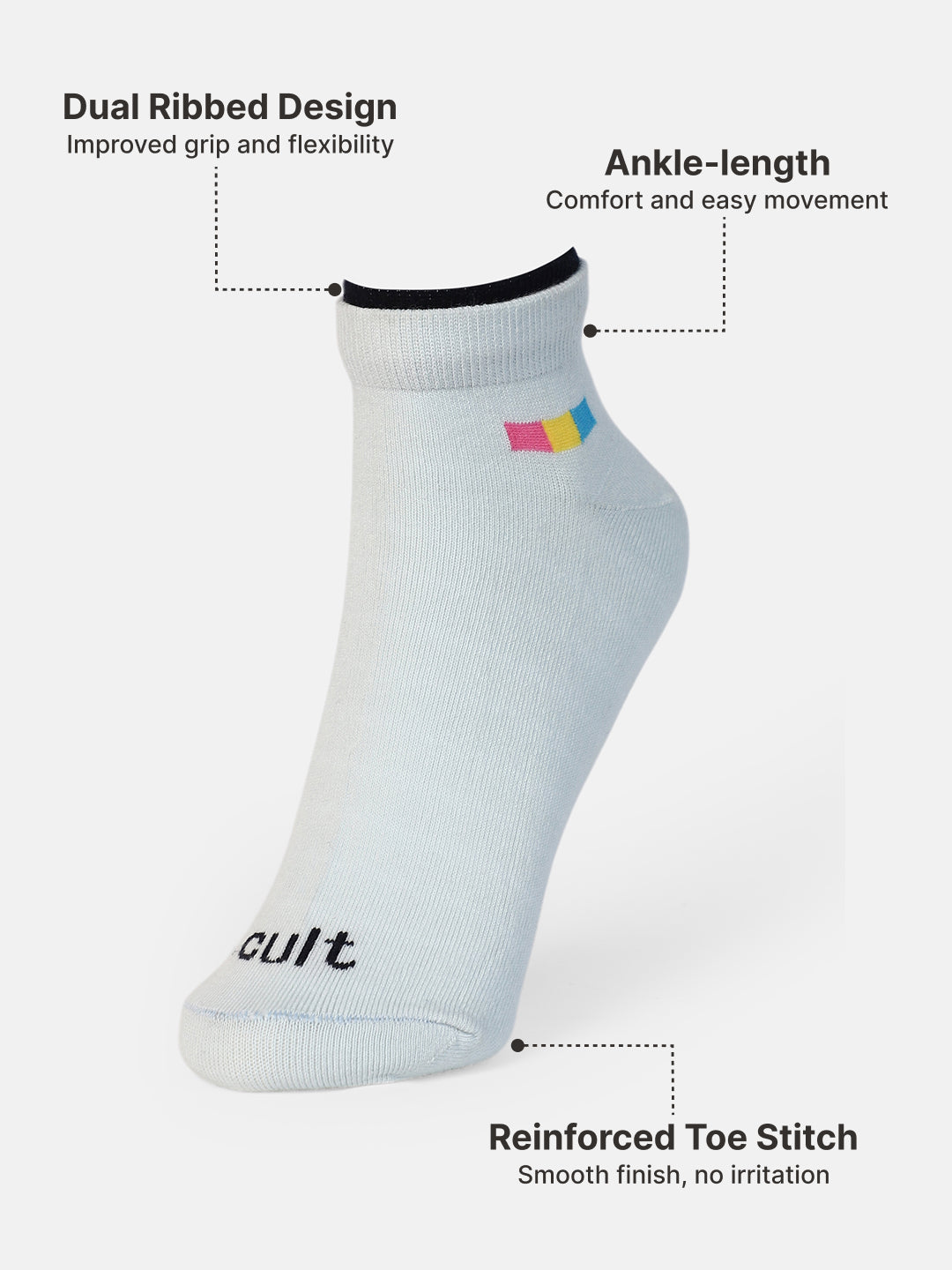 Casual Ankle Length Pack of 3 Cream,Powder Blue & Black Solid Women's Cotton Socks