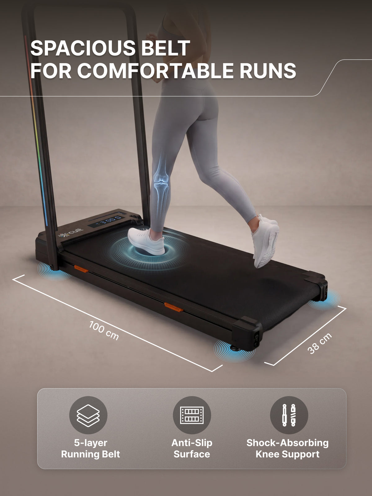 Cult Smart Walking Pad with Auto Speed Adjustment | 4 HP Peak BLDC Motor | 2-Level Incline | LED Display | 120 kg Capacity | Compact & Foldable | Walking Pad for Home