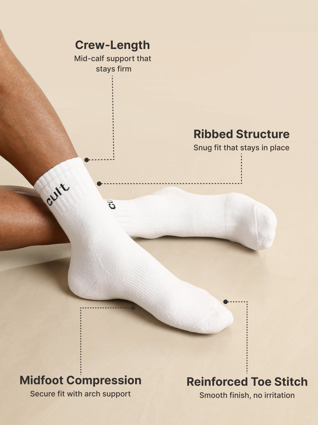 Sports Crew Length Pack of 2 White Men's Cotton Socks