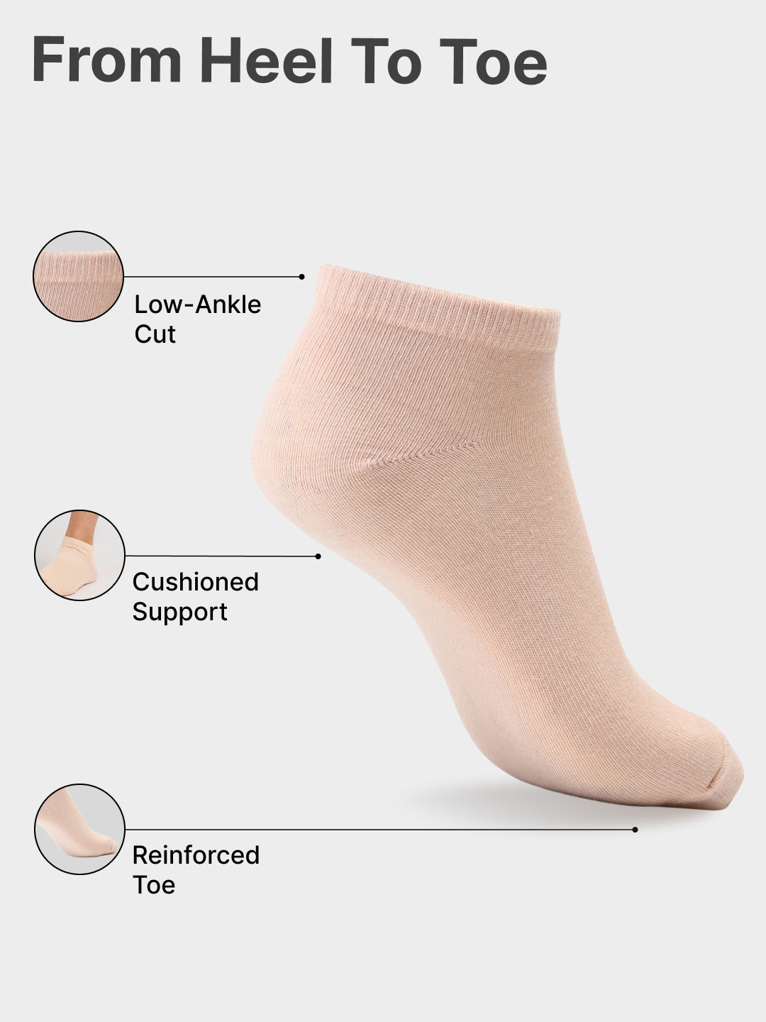 Casual Low Ankle Length Cotton Pack of 3 Mauve,Beige & Pink Socks Women