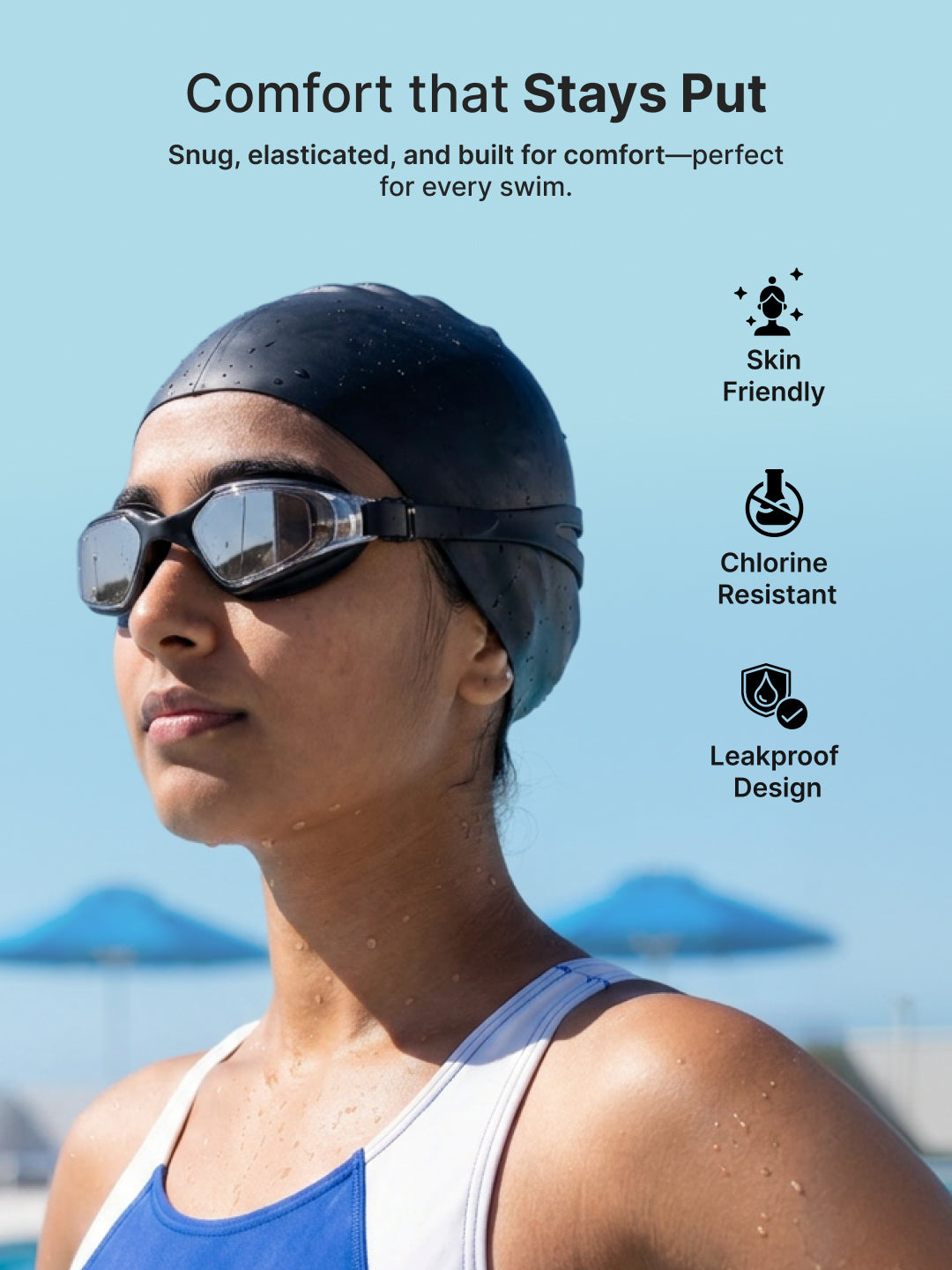 Cult Premium Swimming Kit, Anti-Fog Goggles, Silicone Swim Cap, Nose Clip, Ear Plugs & Premium Carry Box, Black