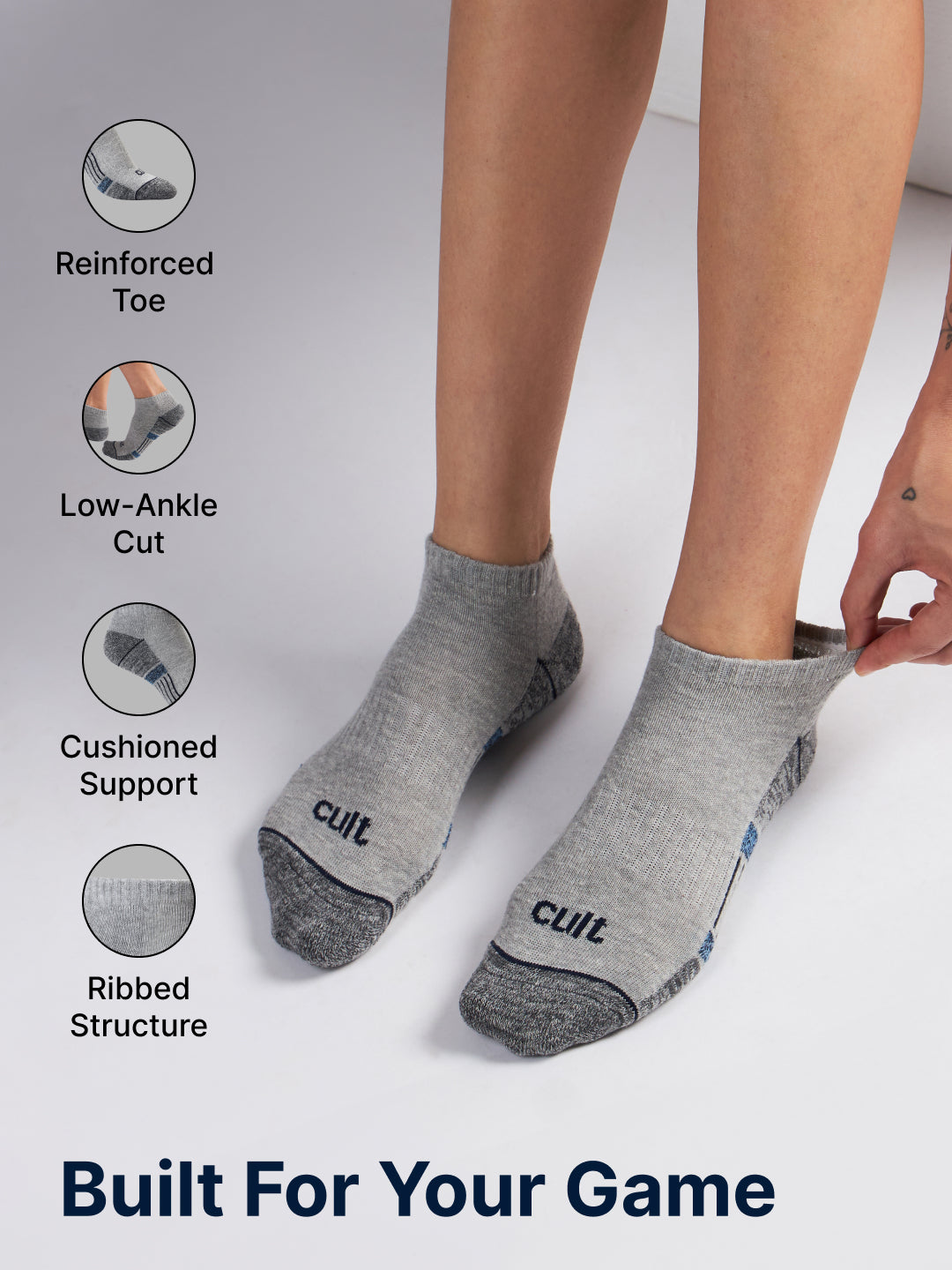 Sports Low Ankle Pack of 5 Grey Melange Women's Cotton Socks