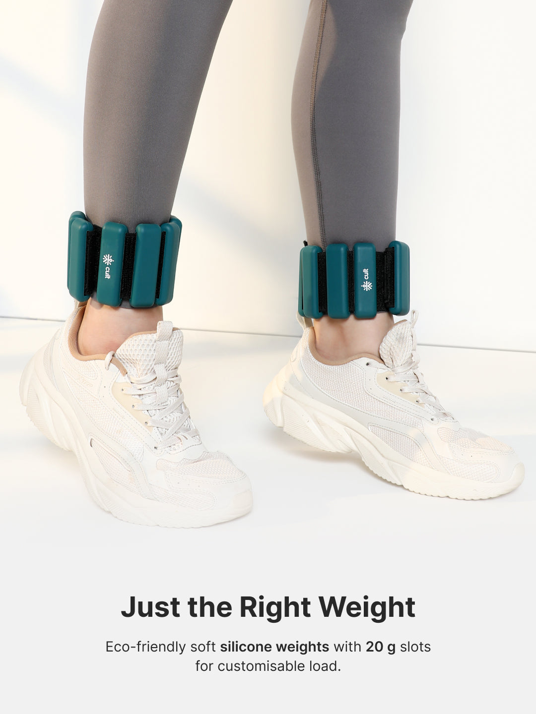 Adjustable Ankle and Wrist Weights (450 g x 2) pair with Removable 60 g Slots Green Customisable Weights for Running, Walking, Yoga & Workouts