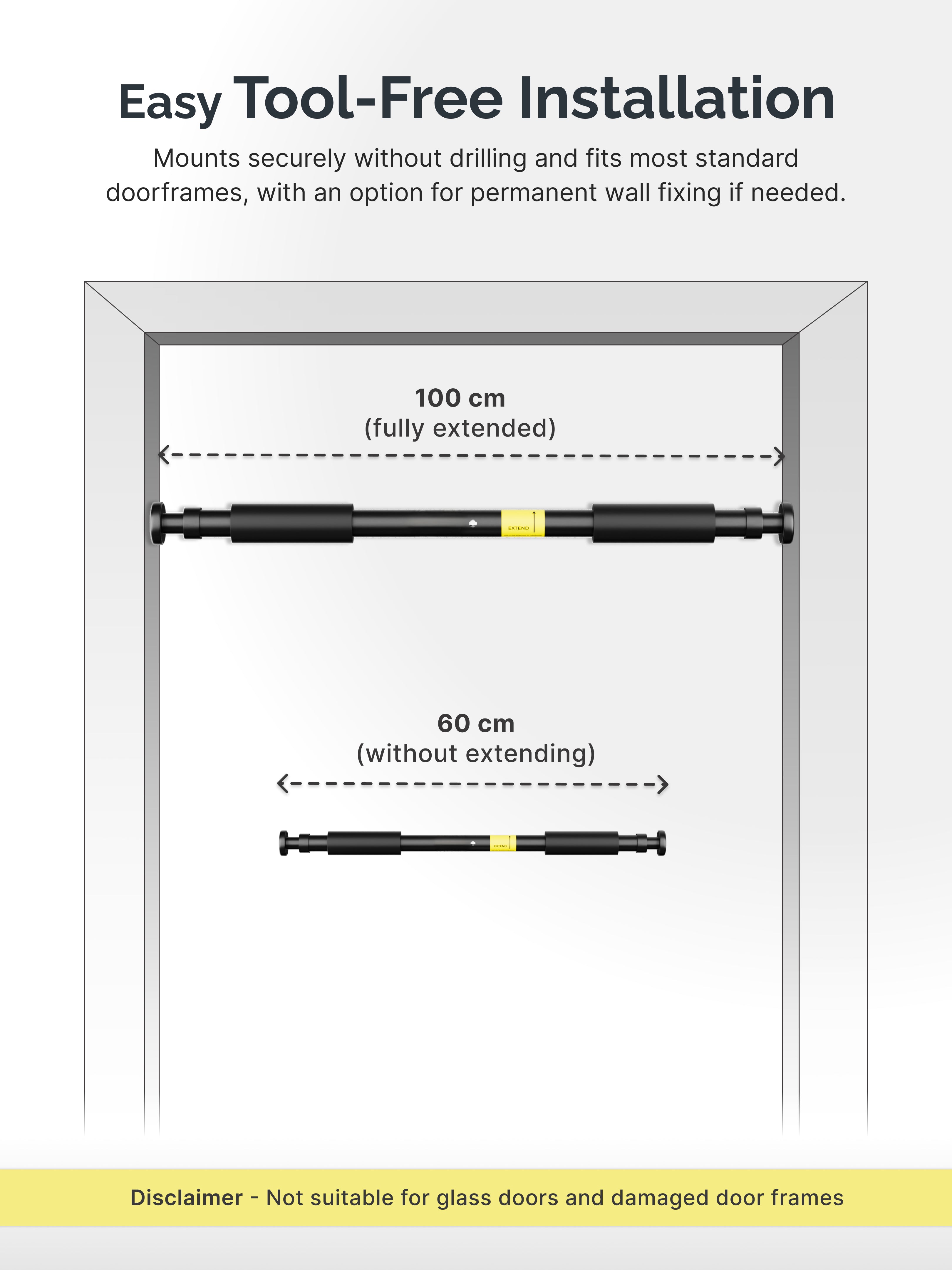 Cult Adjustable Pull-Up Bar for Doorway | Heavy-Duty Steel | Multi-Grip Home Gym Bar for Pull Ups, Chin Ups & Core Workout | Weight Capacity upto 100 kg