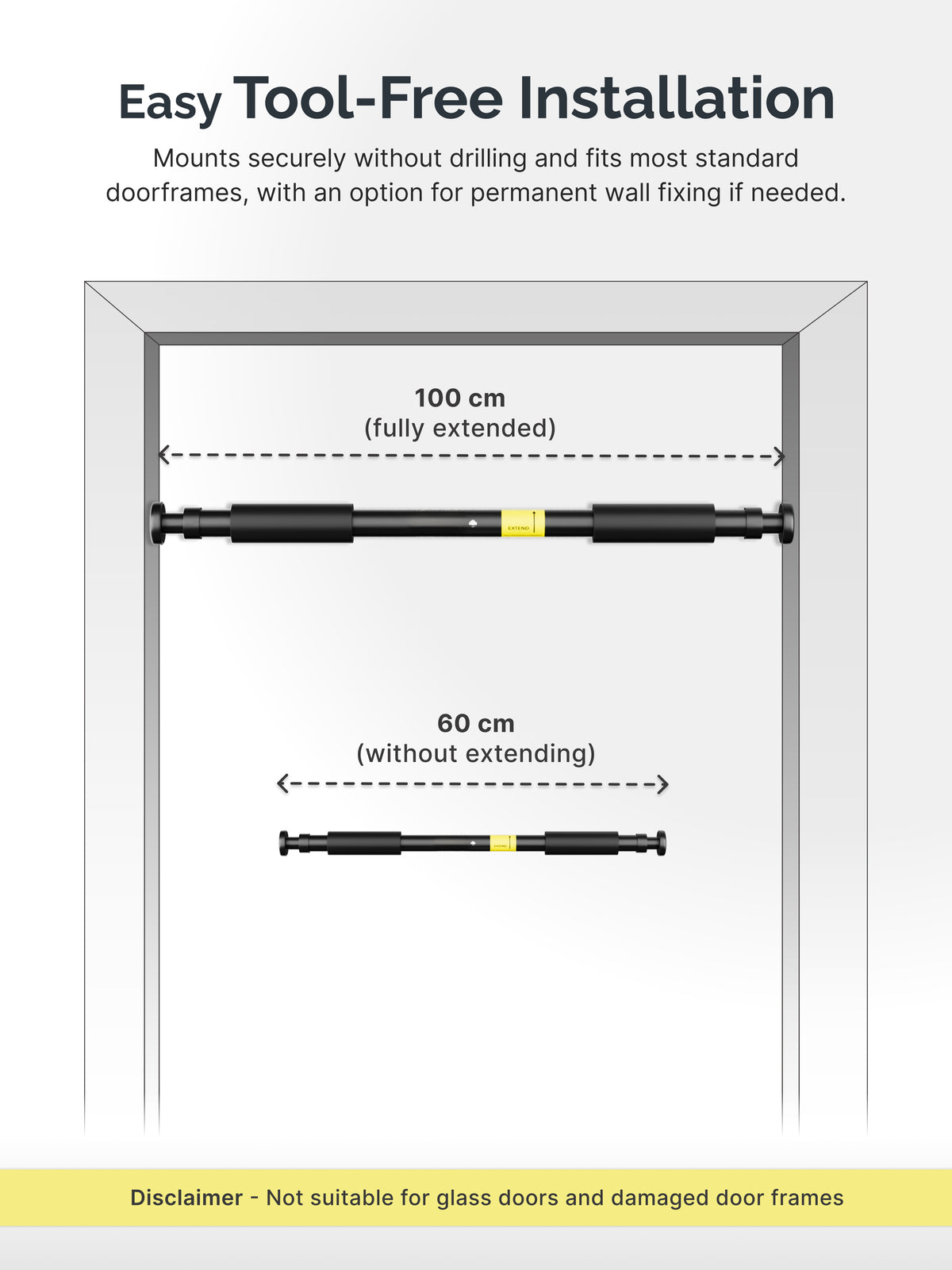 Cult Adjustable Pull-Up Bar for Doorway | Heavy-Duty Steel | Multi-Grip Home Gym Bar for Pull Ups, Chin Ups & Core Workout | Weight Capacity upto 100 kg