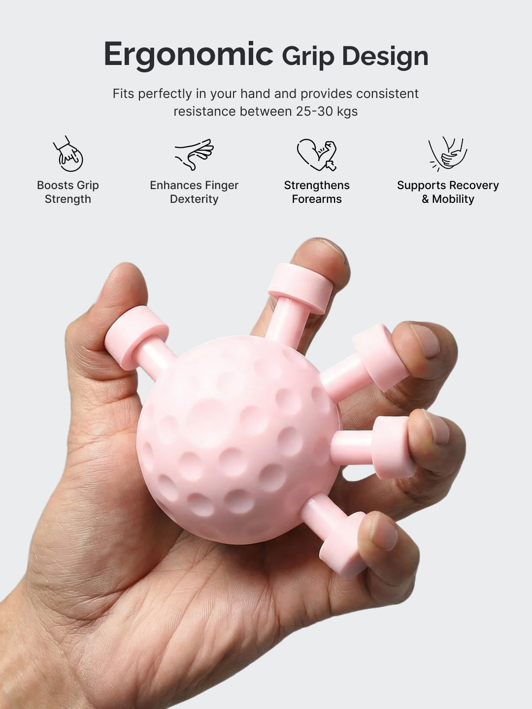 CULT Round Hand Gripper upto 30kg Resistance Portable ABS Grip Strengthener for Forearm, Wrist & Finger Training Pink