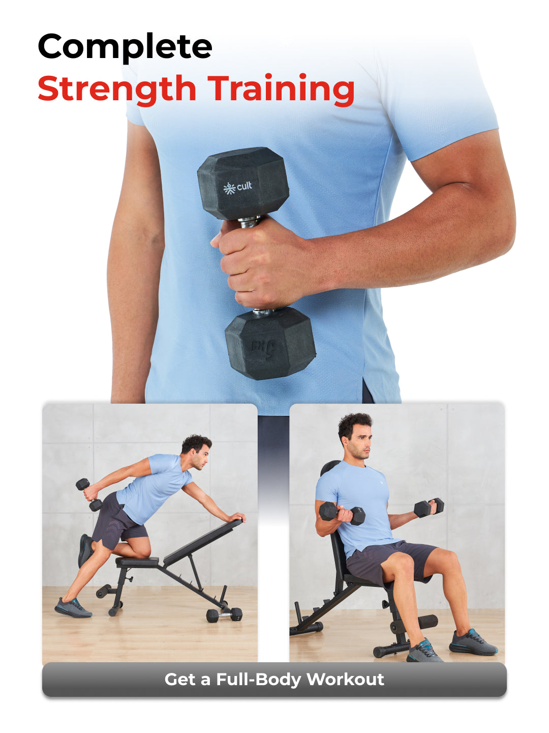 Cult 5Kg Hex Dumbbells For Home & Gym Exercises, Set of 2, (Black)