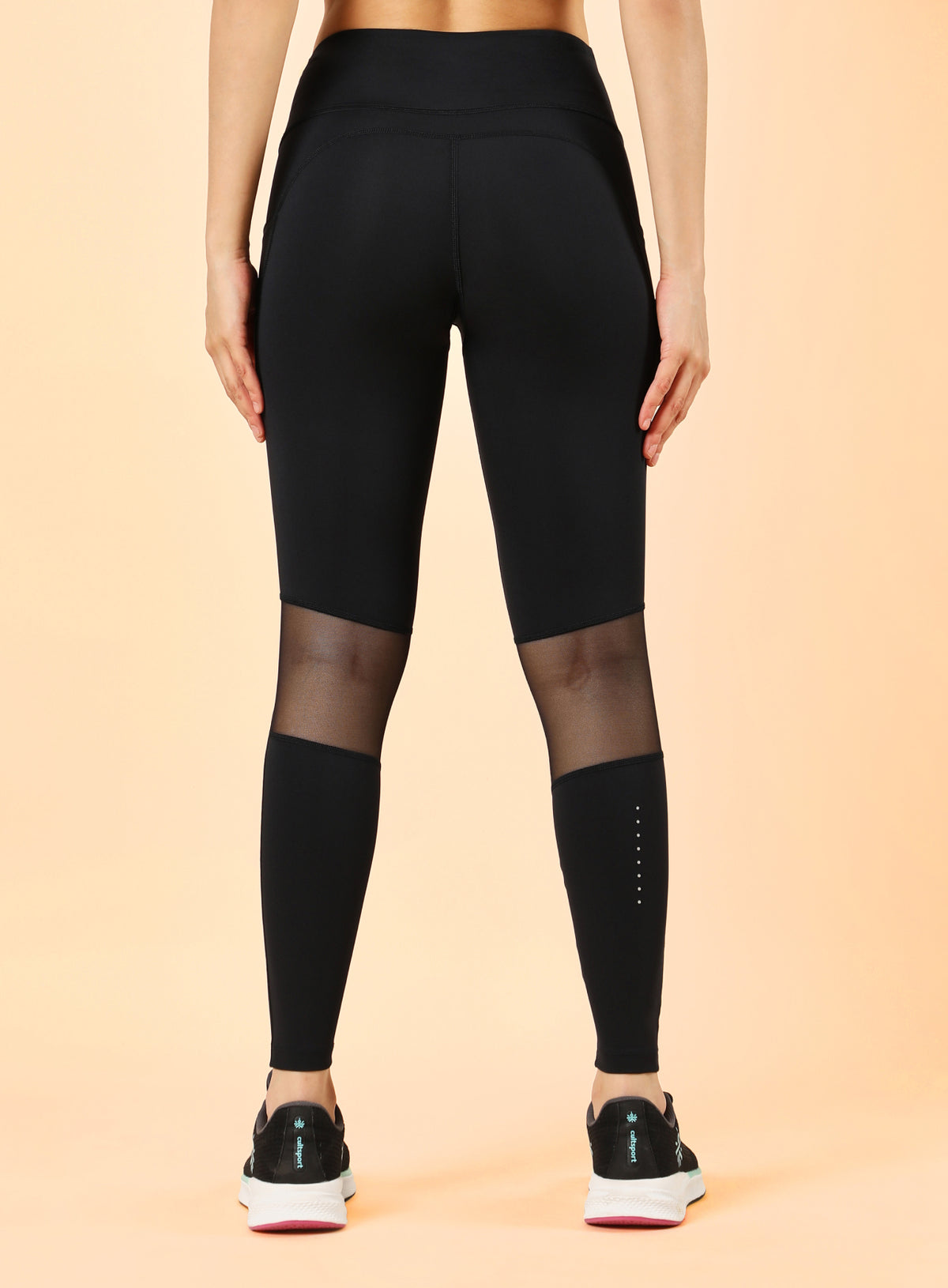 Mesh Panel Solid Leggings with Pocket