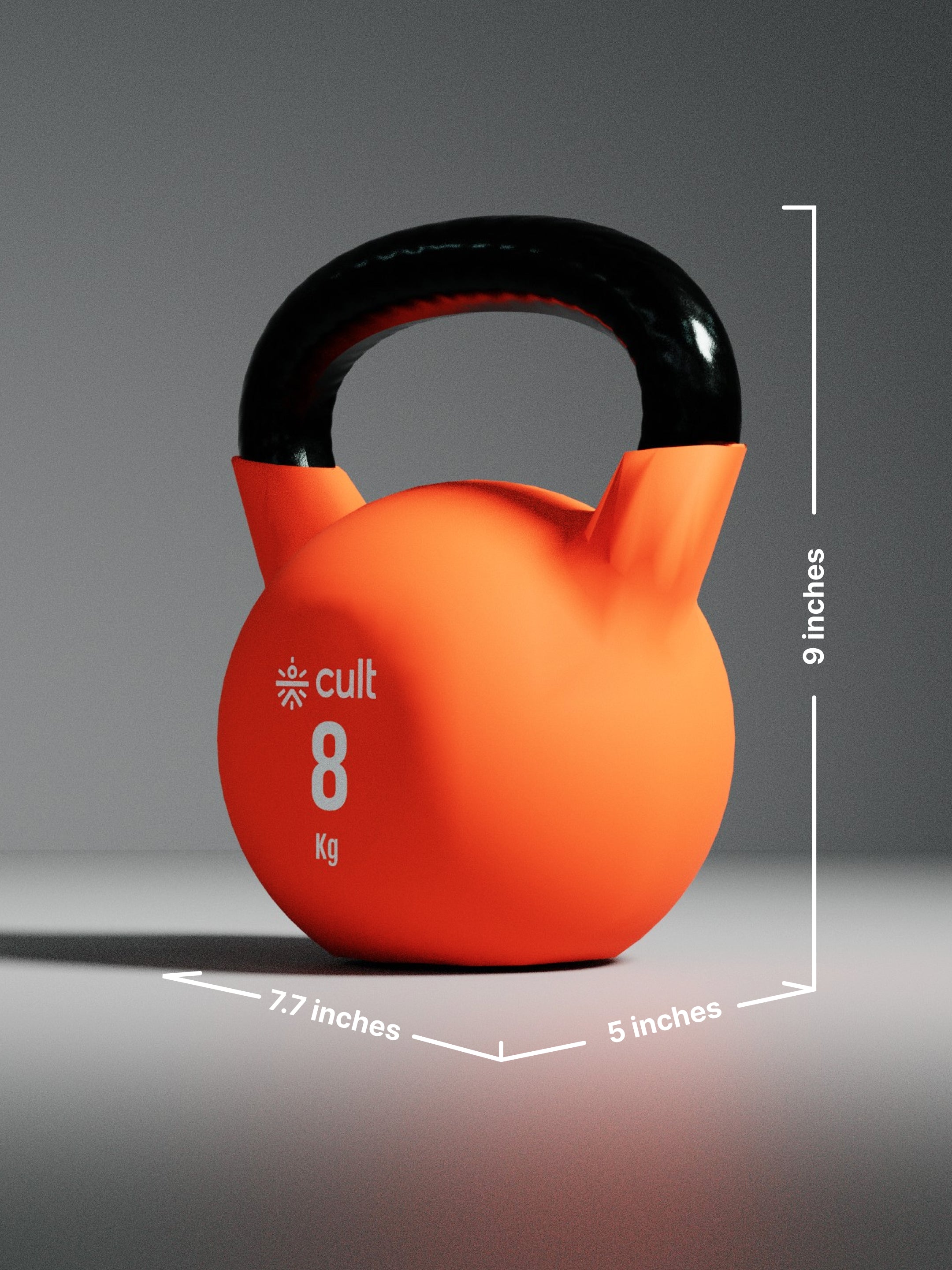 Cult 8kg Neoprene Anti-Slip Grip Colored Kettlebell for Home Workout - Orange (with 6 Months Extended Warranty)