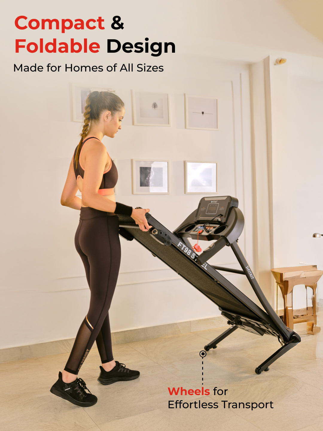 FT98Steel 3HP Treadmill | 3-Level Manual-Incline | Max Speed-12.8kmph | Max Weight-100kg (with 6 months extended warranty)
