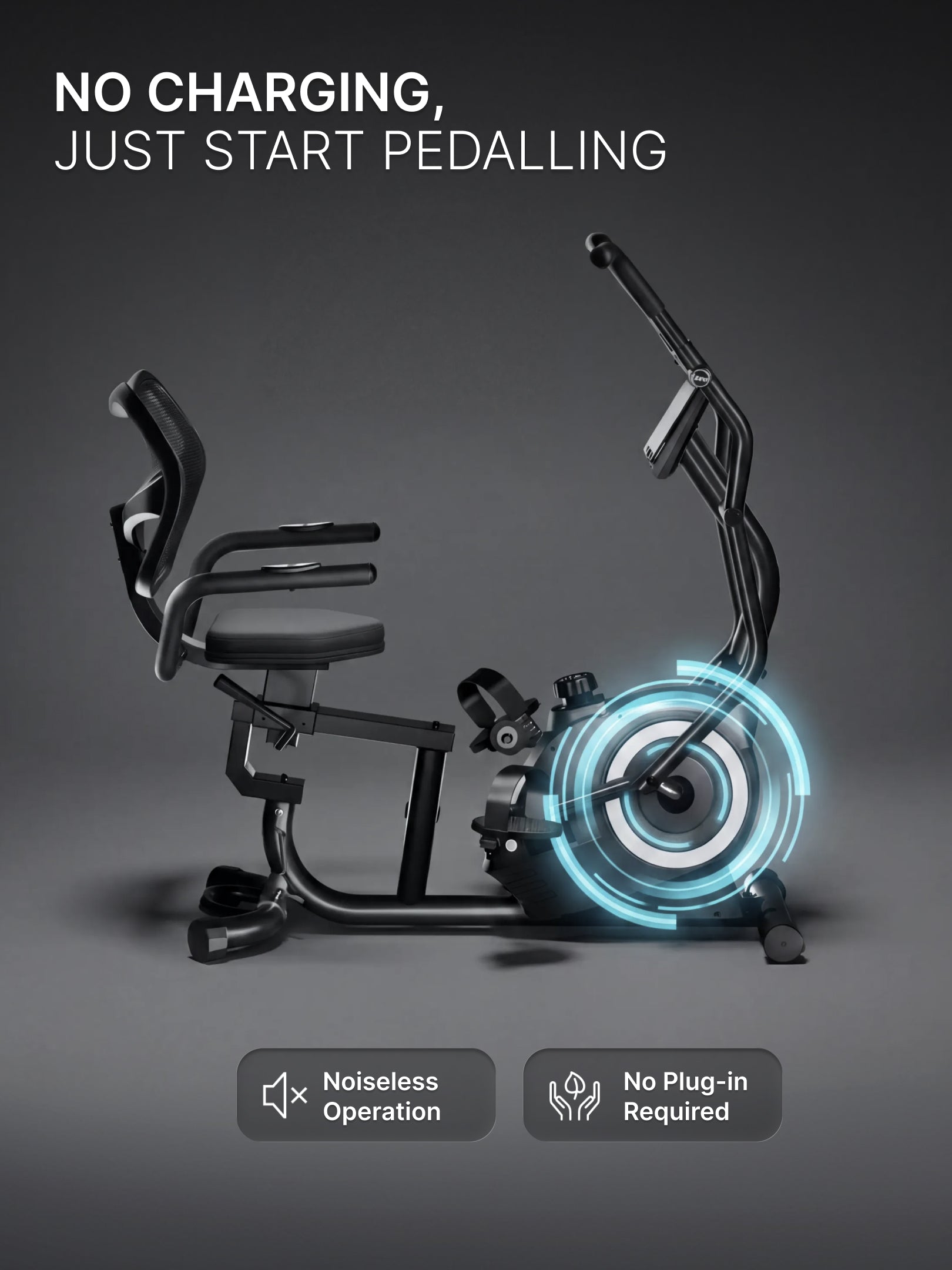 Cult Recumbent Exercise Bike | 16-Level Magnetic Resistance | Moving Handlebars | Adjustable Seat | LCD Display | Heart Rate Sensors | 130 kg Capacity | Self-Powered Exercise Cycle for Home