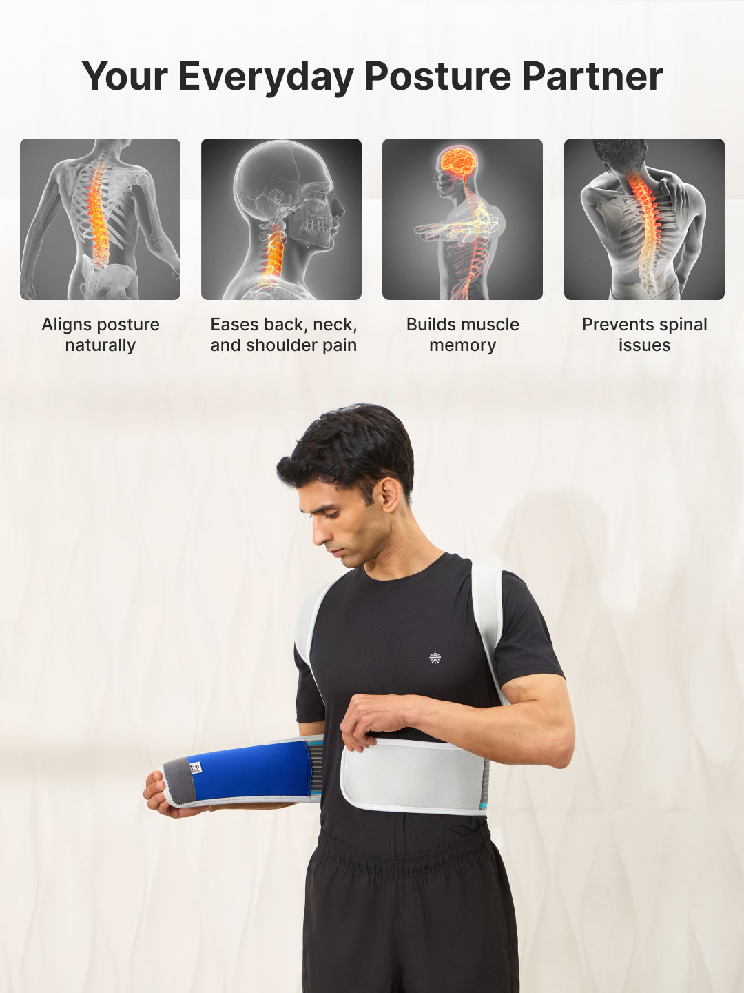 CULT Align Pro Posture Corrector Grey Neoprene Foam Back Support Belt for Men & Women Adjustable Spine & Shoulder Brace Breathable, All-Day Comfort Upper Back, Neck & Shoulder Alignment Support