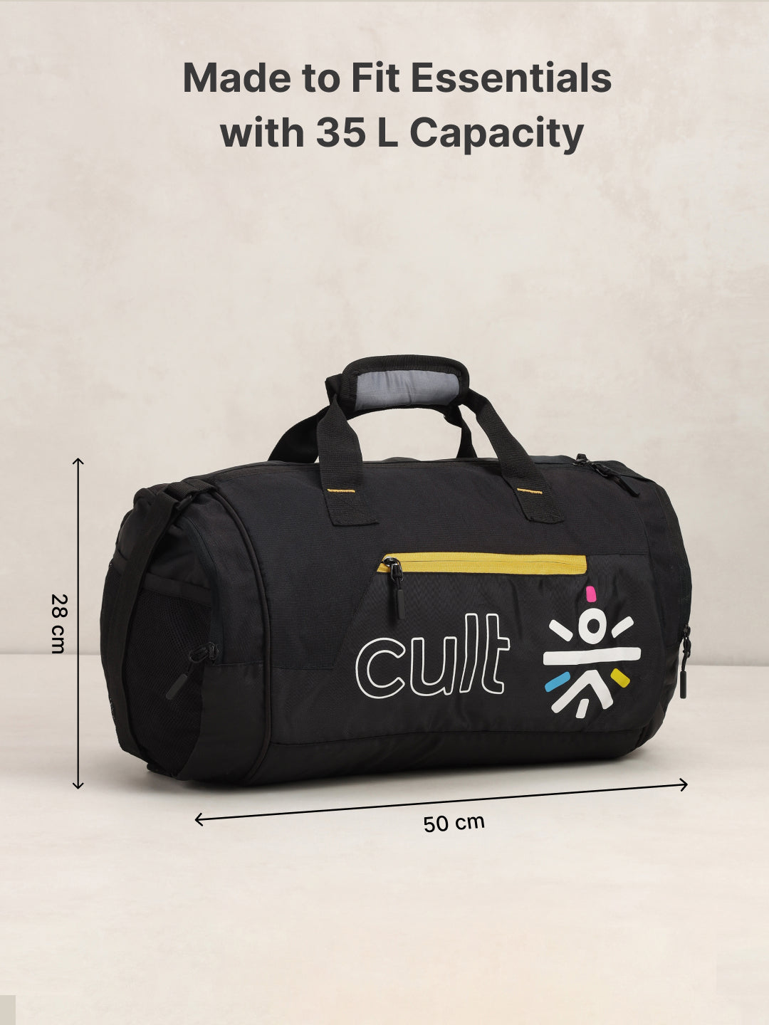Cult Unisex Black Duffle Bag with Shoe Compartment