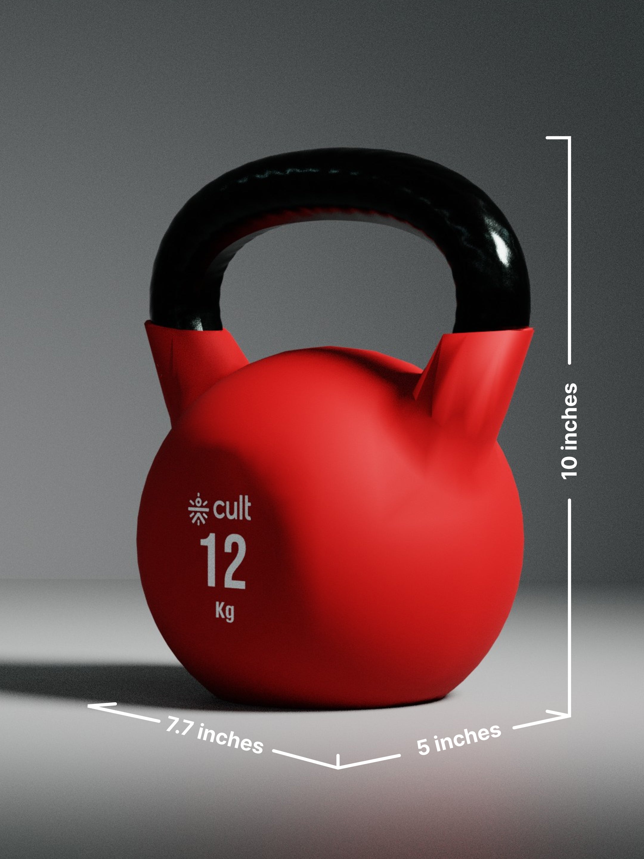 Cult 12kg Neoprene Anti-Slip Grip Colored Kettlebell for Home Workout - Red (with 6 Months Extended Warranty)